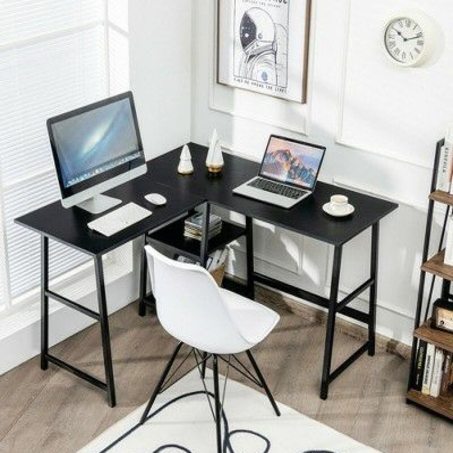 Executive Desks * | Costway L Shaped Corner Computer Desk Study Table W/Storage Shelves /