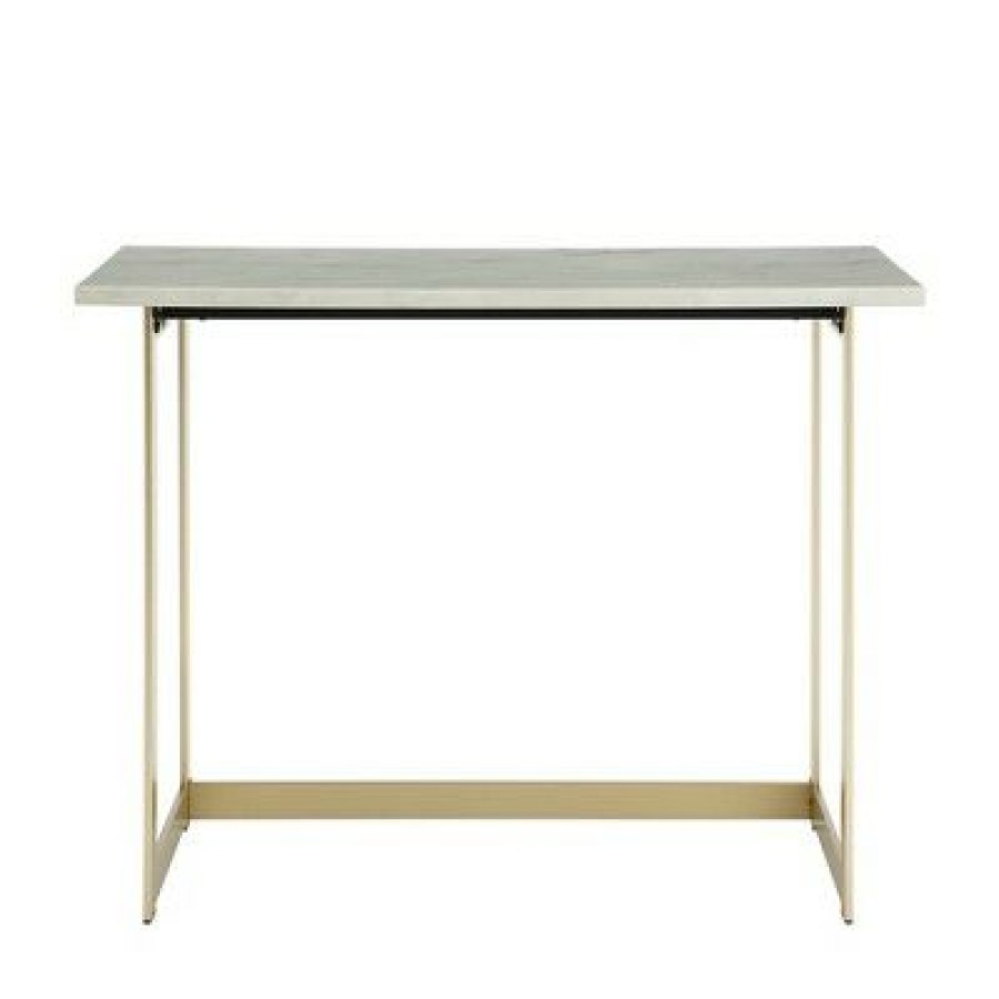 Executive Desks * | 42 Contemporary Modern Faux Marble Computerwriting Desk White Marble/Gold Saracina Home