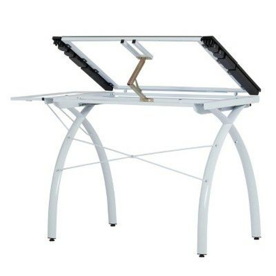 Drafting Tables * | Studio Designs Futura Craft Station With Folding Shelf-White/Clear Glass