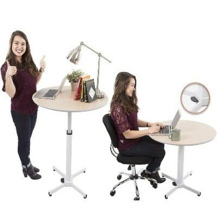 Executive Desks * | Multifunctional Round Table With Pneumatic Height Adjustment White Stand Steady