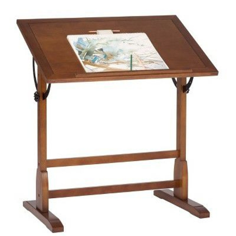 Drafting Tables * | 36" Canvas & Color Retro Wood Table Rustic Oak Studio Designs