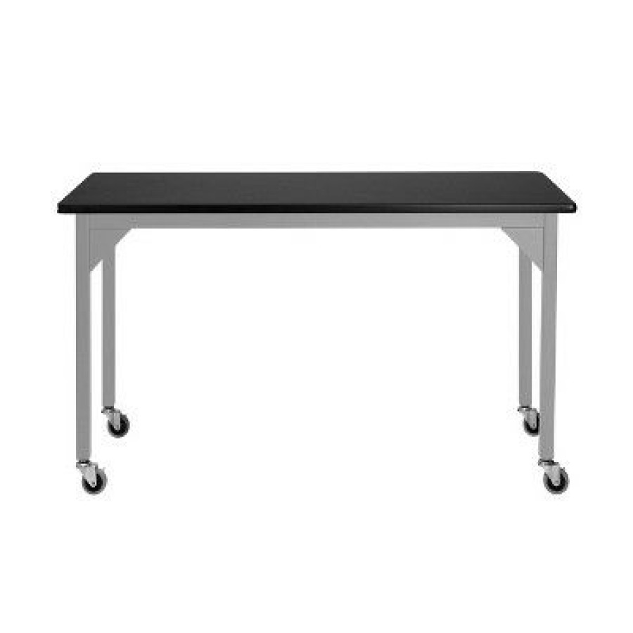 Drafting Tables * | Heavy Duty Table With Casters And Gussets Gray Frame/Black Top National Public Seating