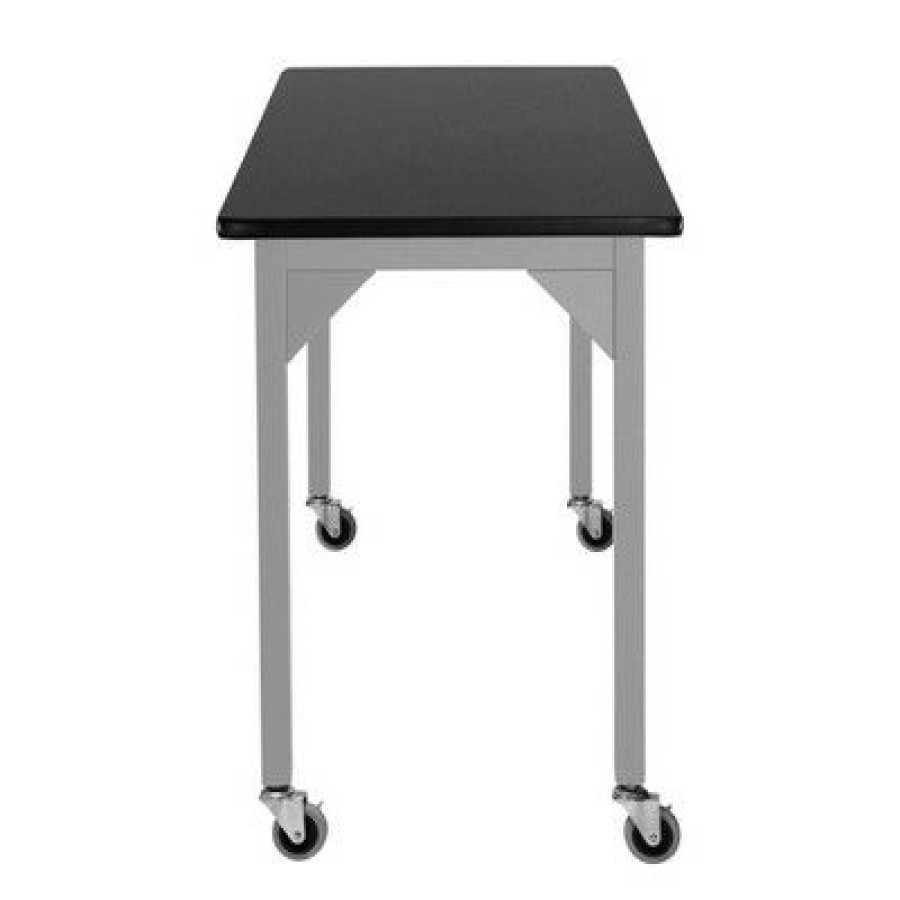 Drafting Tables * | Heavy Duty Table With Casters And Gussets Gray Frame/Black Top National Public Seating