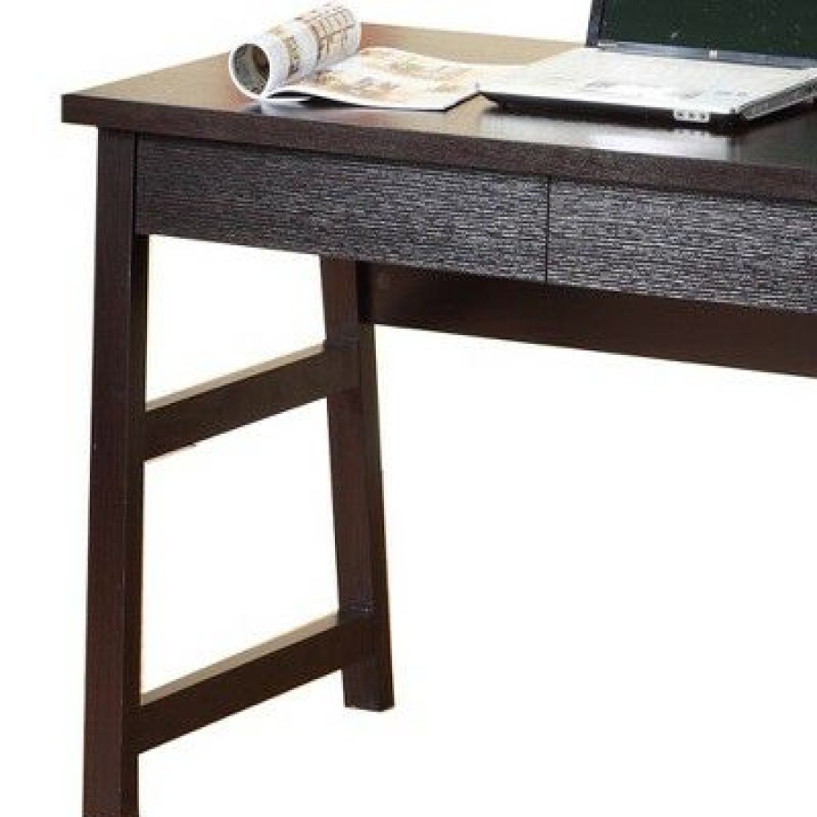 Executive Desks * | Wooden Desk With 2 Drawers Brown Benzara