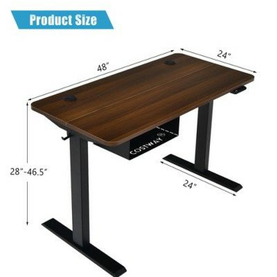 Executive Desks * | Costway 48" Electric Standing Desk Height Adjustable W/ Control Panel & Usb Port Rustic