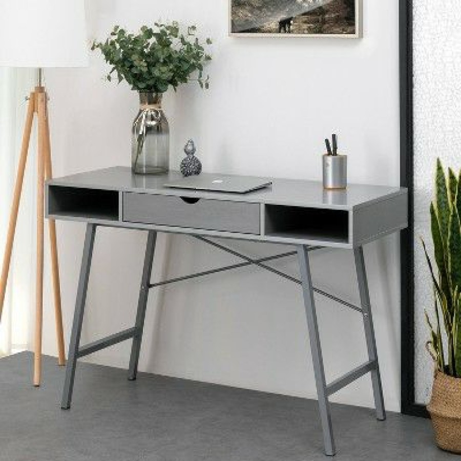 Executive Desks * | 47" Rectangular 1 Drawer Writing Desk With Built In Storage Gray Home Essentials