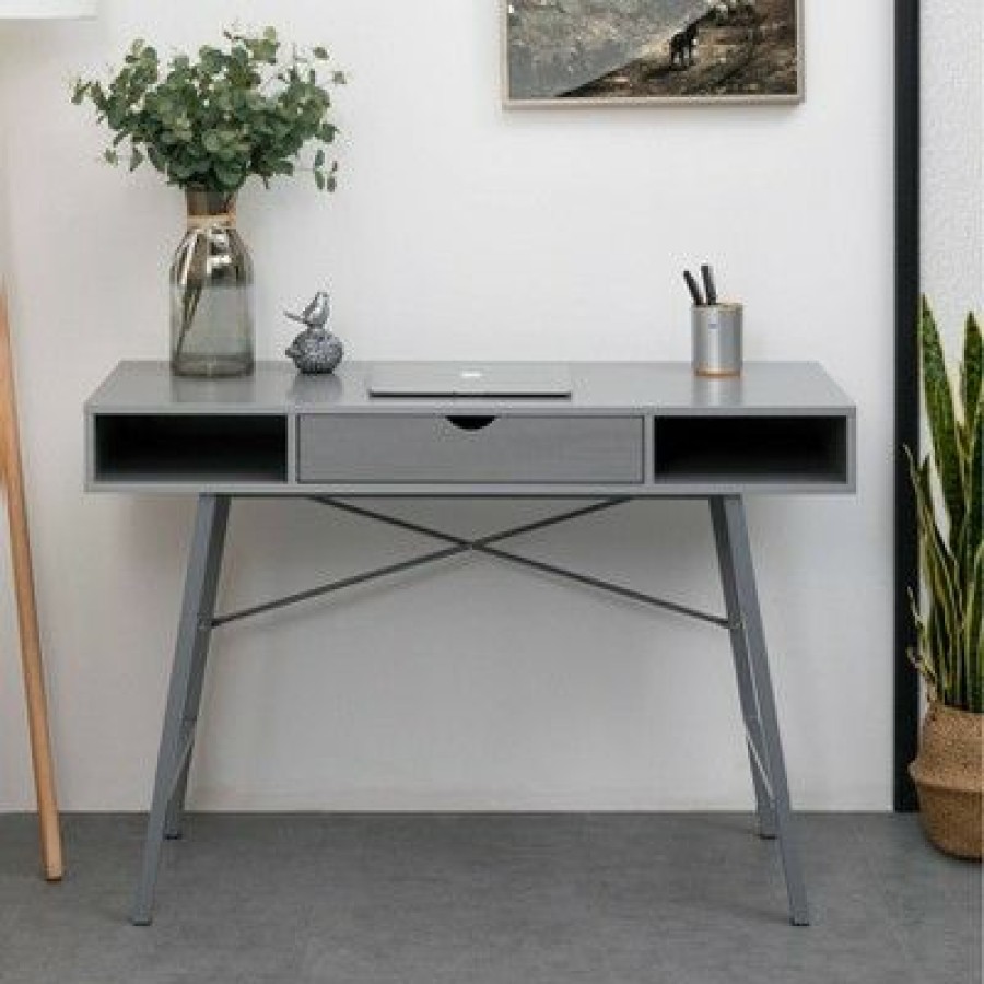 Executive Desks * | 47" Rectangular 1 Drawer Writing Desk With Built In Storage Gray Home Essentials