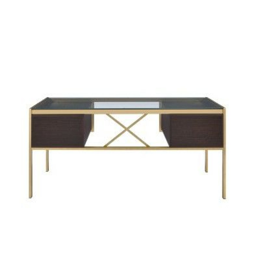 Executive Desks * | Yumia Desk Gold/Clear Glass Acme Furniture