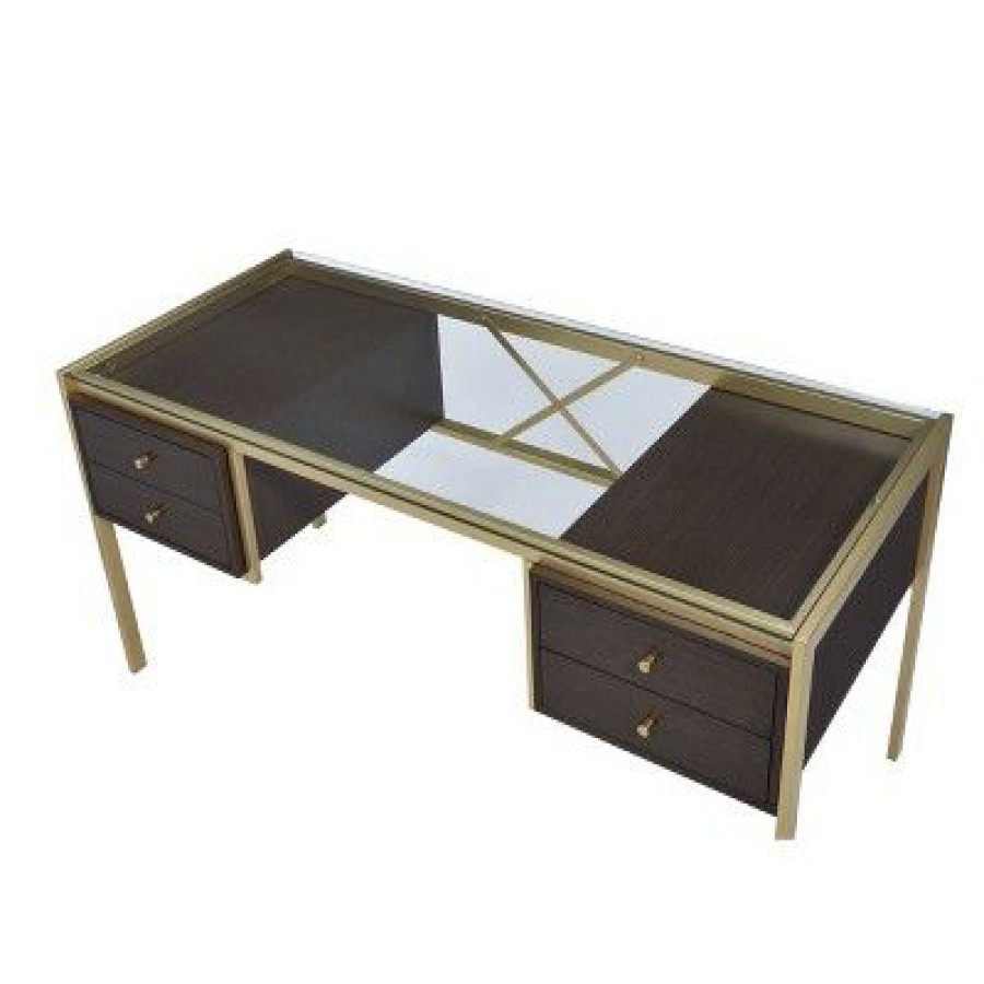 Executive Desks * | Yumia Desk Gold/Clear Glass Acme Furniture