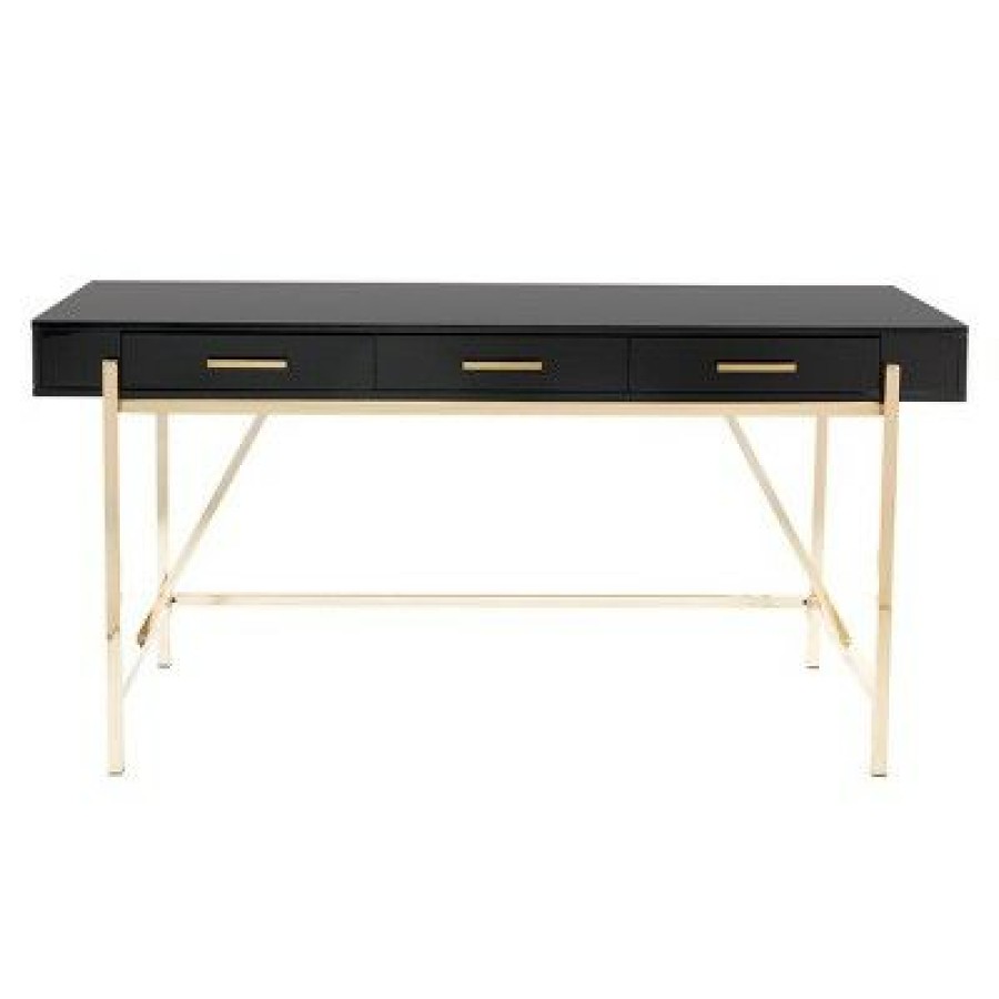 Executive Desks * | Broadway Desk Black Gloss Finish And Gold Frame Osp Home Furnishings