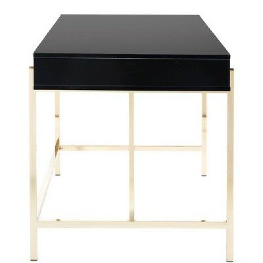 Executive Desks * | Broadway Desk Black Gloss Finish And Gold Frame Osp Home Furnishings