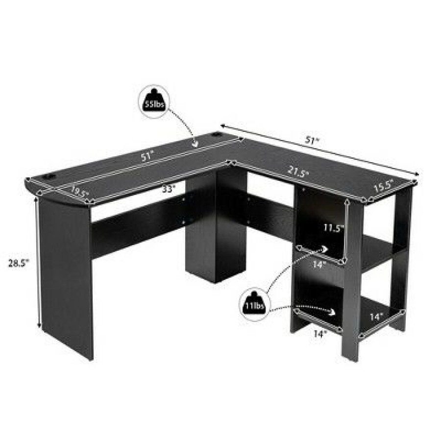 Executive Desks * | Costway Modern L-Shaped Computer Desk Writing Study Office Corner Desk W/Shelves