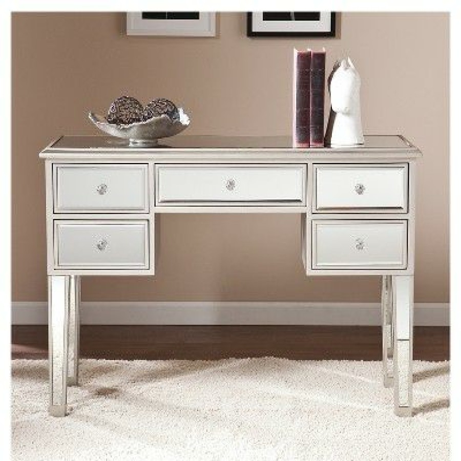 Executive Desks * | Southern Enterprises Tobias Mirrored Desk/Console Table Silver Aiden Lane