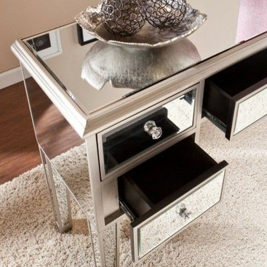 Executive Desks * | Southern Enterprises Tobias Mirrored Desk/Console Table Silver Aiden Lane