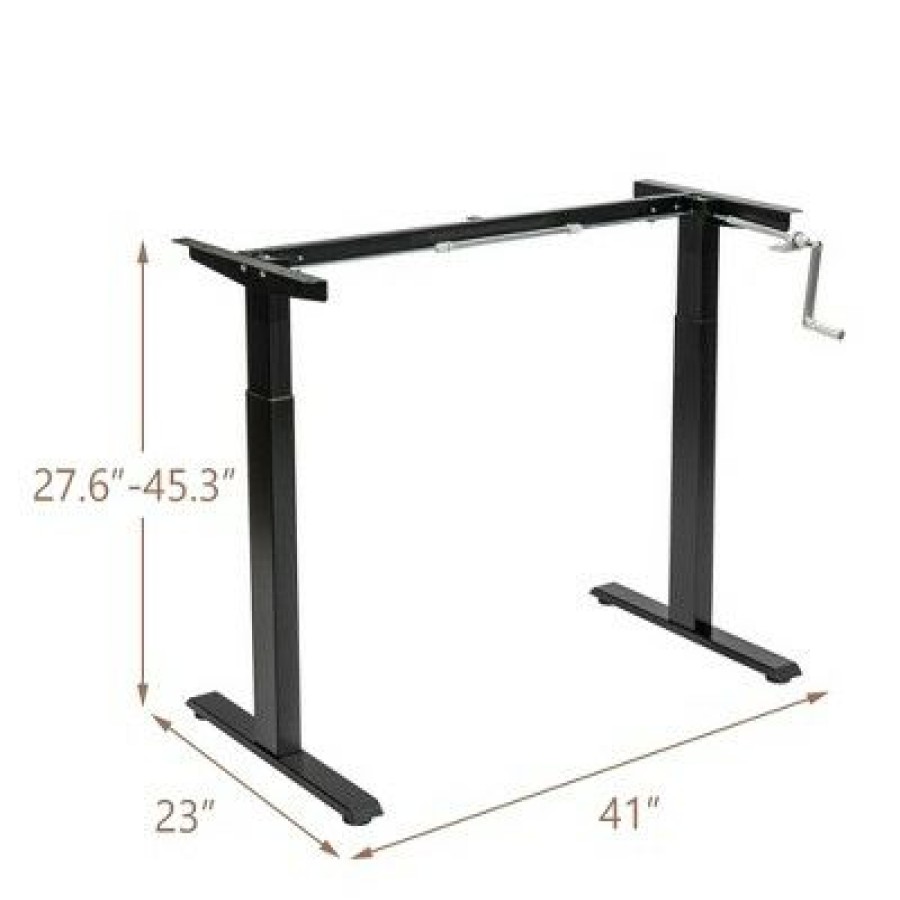 Executive Desks * | Costway Hand Crank Sit To Stand Desk Frame Height Adjustable Standing Base Black