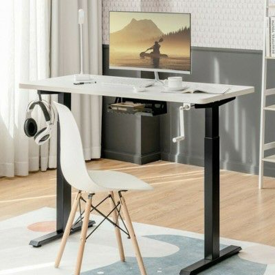 Executive Desks * | Costway Hand Crank Sit To Stand Desk Frame Height Adjustable Standing Base Black