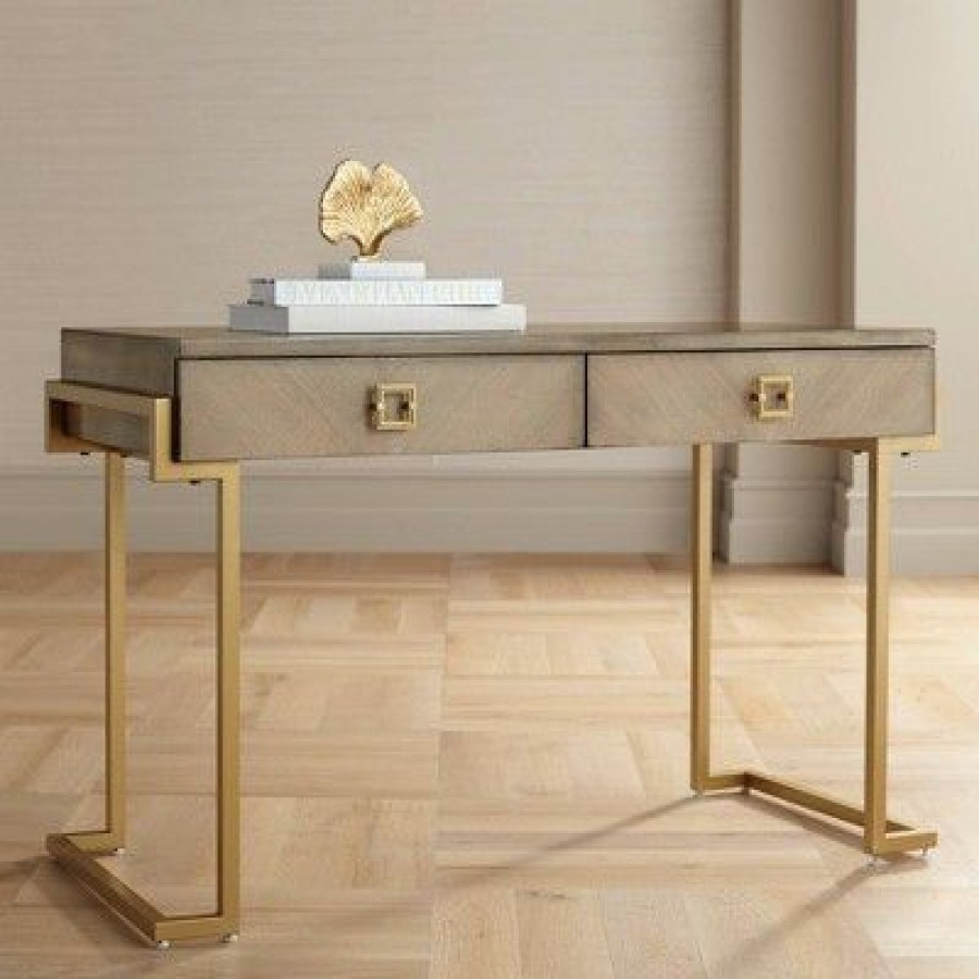 Executive Desks * | Coast To Coast Wheaton 49 1/2 Wide Gold And Wood Glam Modern Writing Desk