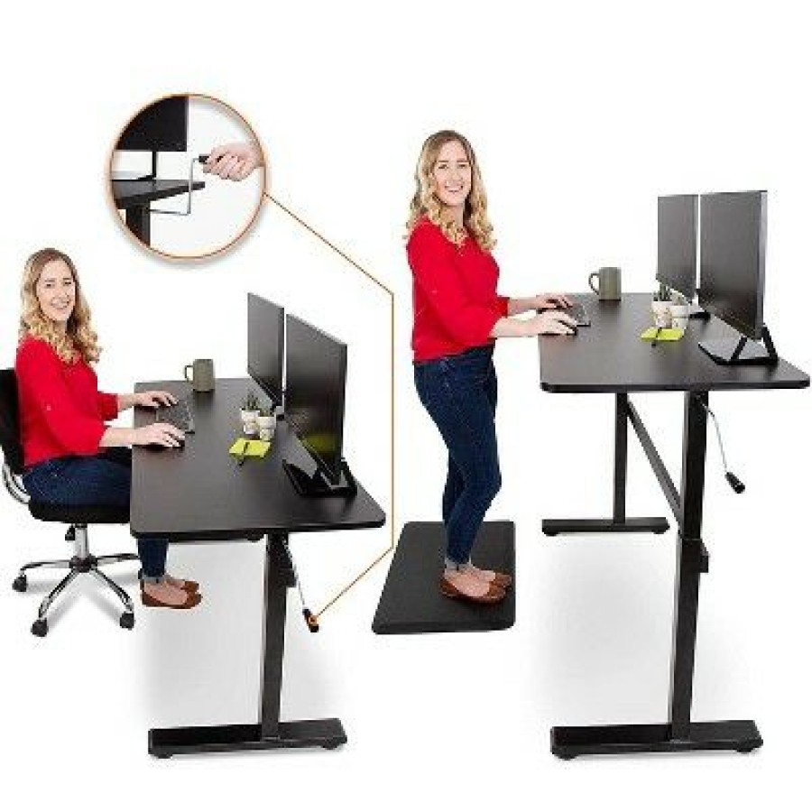 Executive Desks * | Tranzendesk Standing Desk- 55 Manual Height Adjustable Workstation Black Stand Steady