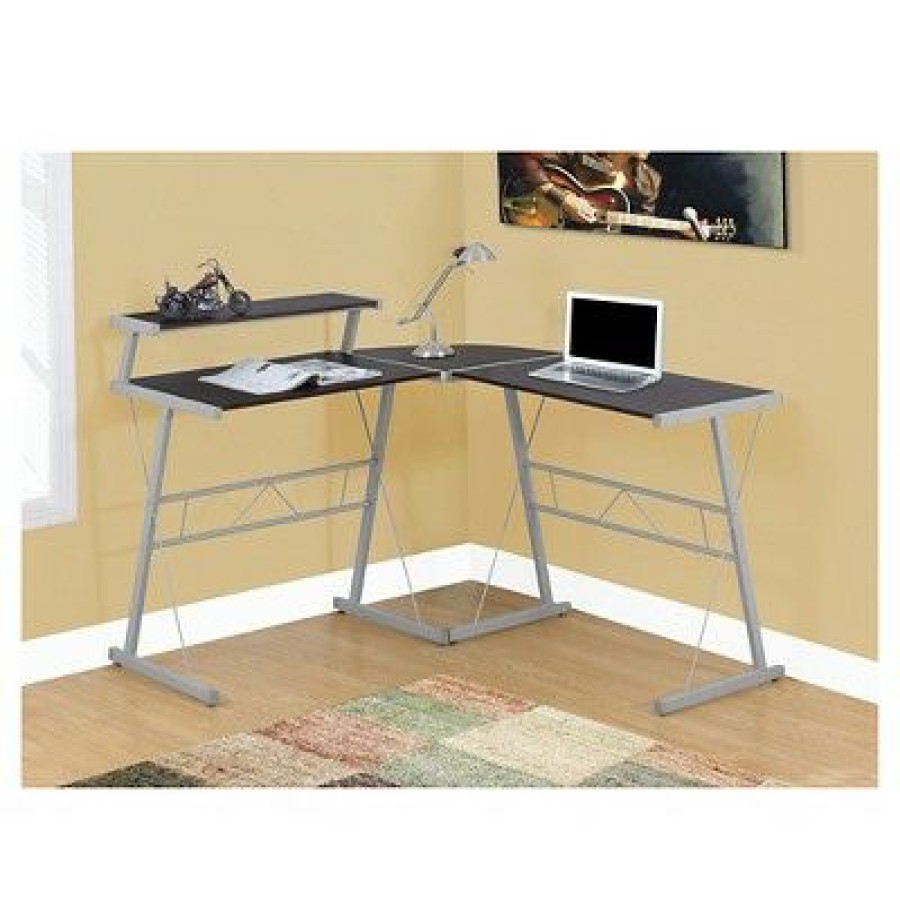 Executive Desks * | Contemporary Minimalist Cappuccino Top Computer Desk Silver Metal Everyroom