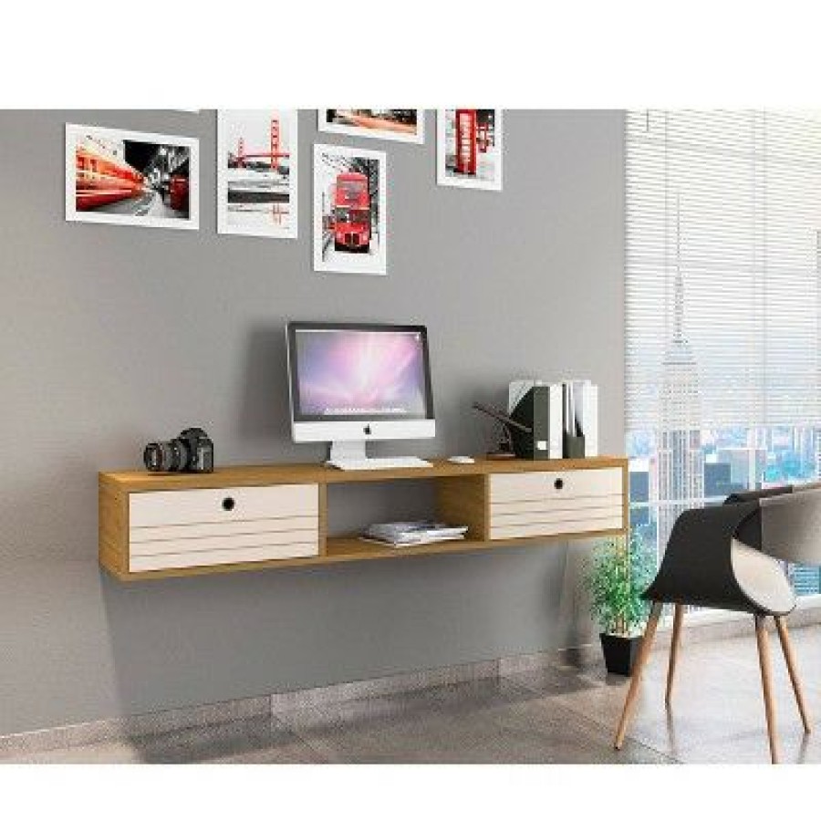 Executive Desks * | Liberty Floating Office Desk Cinnamon/Off White Manhattan Comfort