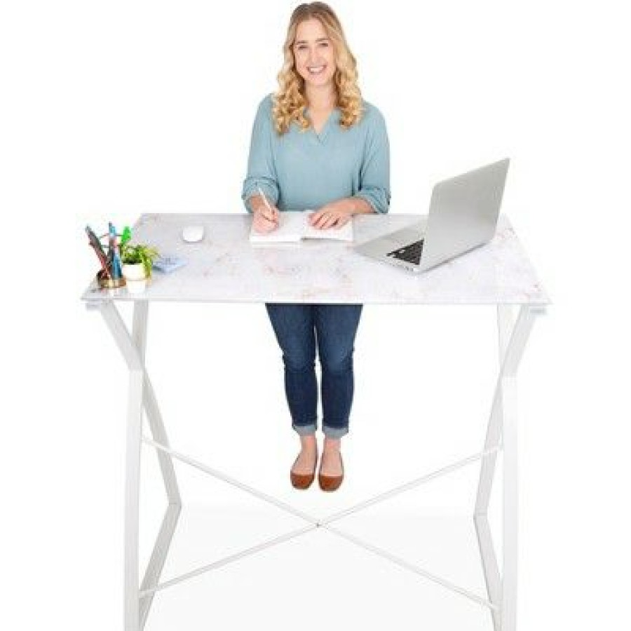 Executive Desks * | Joy Glass Standing Desk 43" Modern Multifunctional Stand-Up Table Wood Print Stand Steady