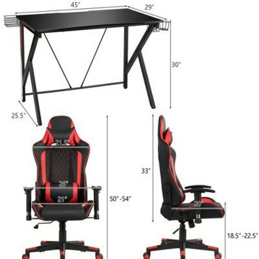 Computer Desks * | Costway Gaming Desk&Massage Gaming Chair Set W/Headphone Hook & Game Storage