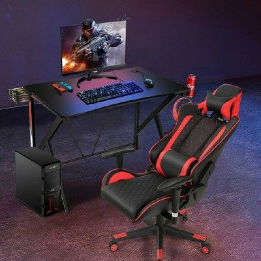 Computer Desks * | Costway Gaming Desk&Massage Gaming Chair Set W/Headphone Hook & Game Storage