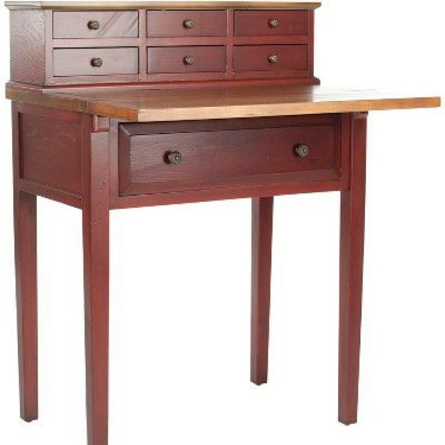 Executive Desks * | Abigail 7 Drawer Fold Down Desk Cherry/Honey Oak Safavieh