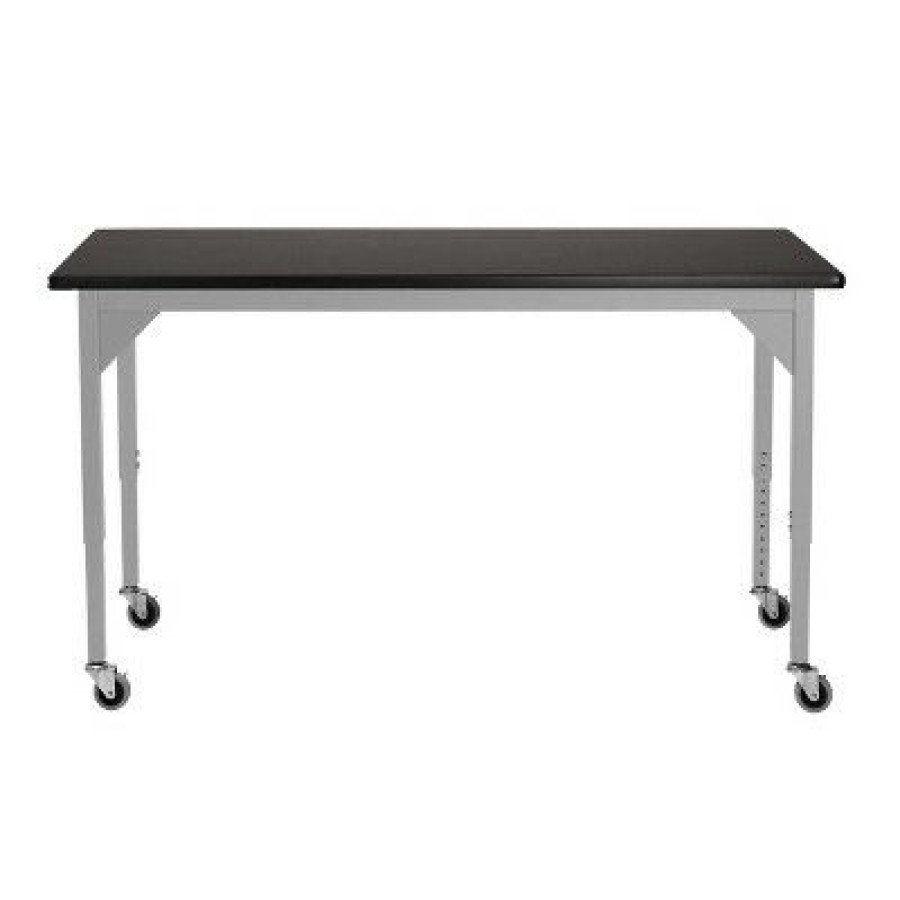 Drafting Tables * | Heavy Duty Height Adjustable Table With Casters And Gussets Gray Frame/Black Top National Public Seating