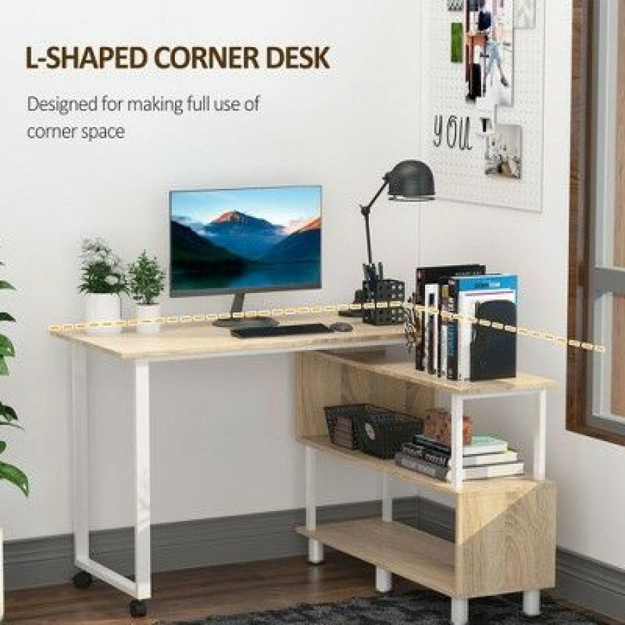 Executive Desks * | Homcom Rotating L-Shaped Home Office Computer Desk With Book Shelves