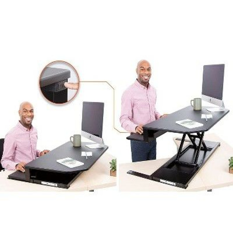 Executive Desks * | Flexpro Premier Electric Height Adjustable Corner Desk 39.25" Standing Desk Converter Black Stand Steady