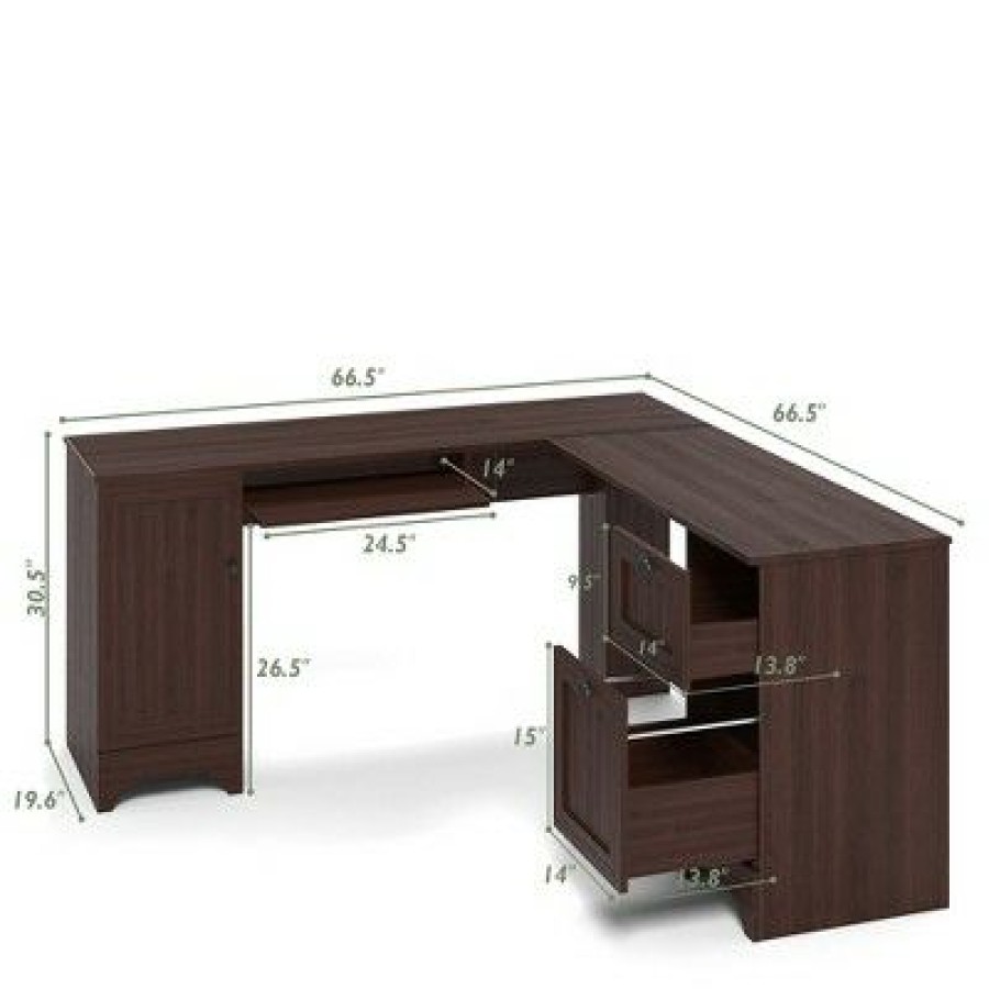 Executive Desks * | Costway L-Shaped Corner Computer Desk Writing Table Study Workstation Drawers