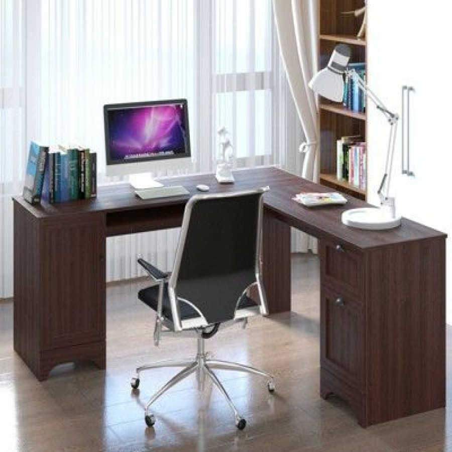 Executive Desks * | Costway L-Shaped Corner Computer Desk Writing Table Study Workstation Drawers