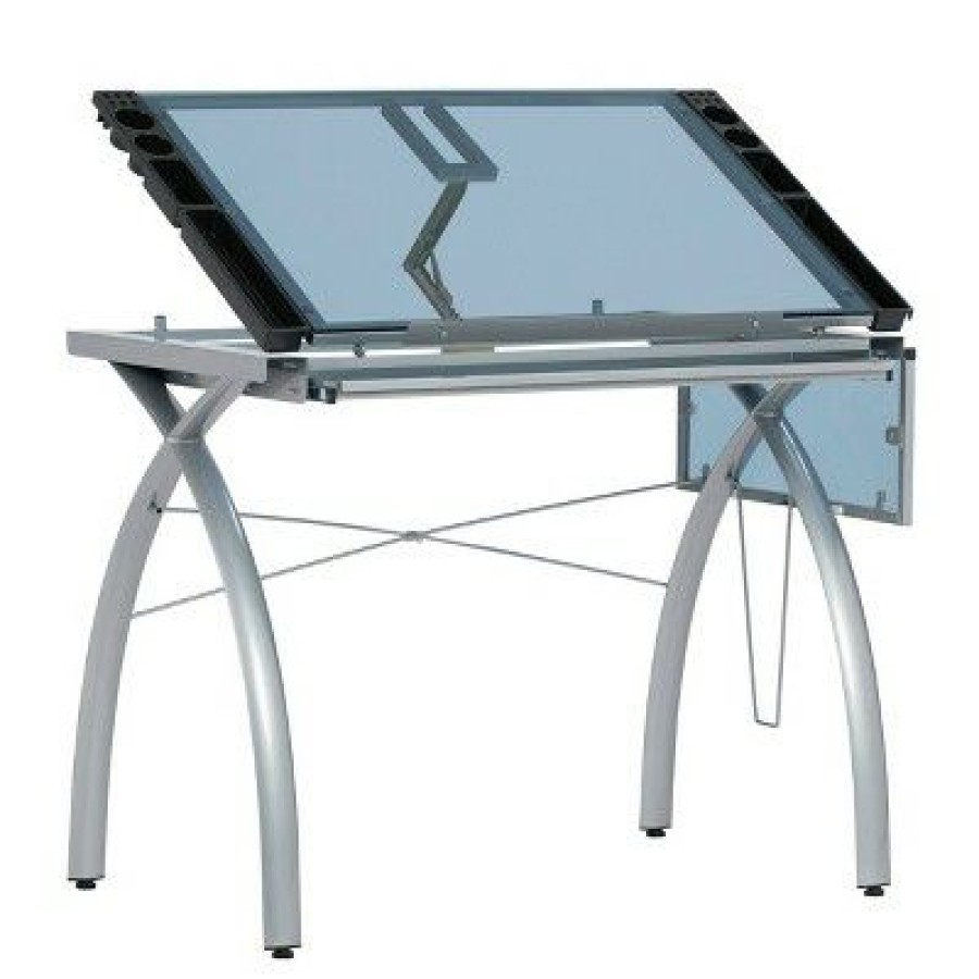 Drafting Tables * | Studio Designs Futura Craft Station With Folding Shelf Silver/Blue Glass