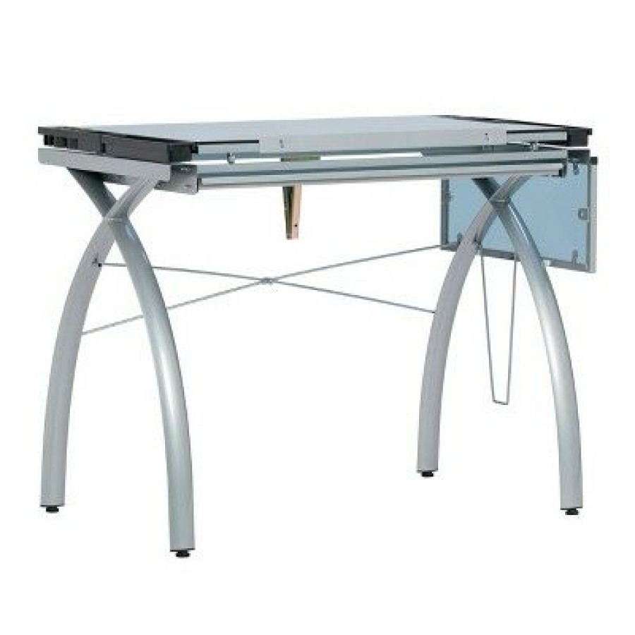 Drafting Tables * | Studio Designs Futura Craft Station With Folding Shelf Silver/Blue Glass