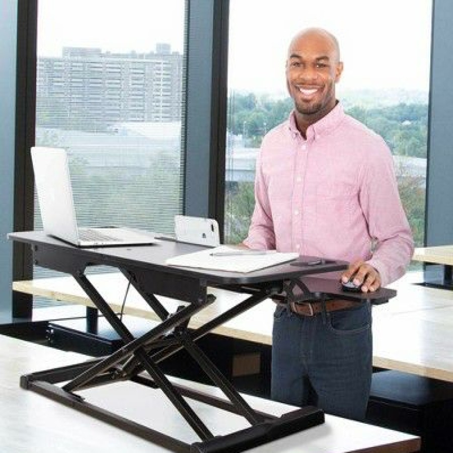 Executive Desks * | Flexpro Hero Corner Standing Desk Converter 37.5 Height Adjustable Desk Black Stand Steady