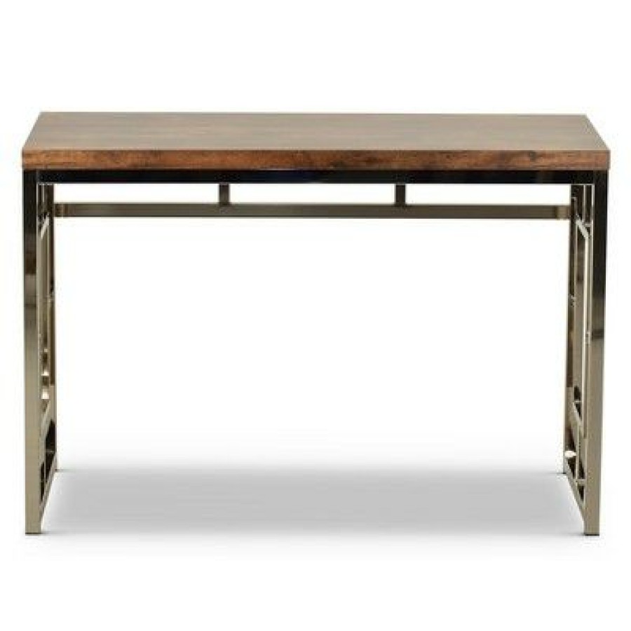 Executive Desks * | Steve Silver Co. Alize Chrome Writing Desk Natural Steve Silver