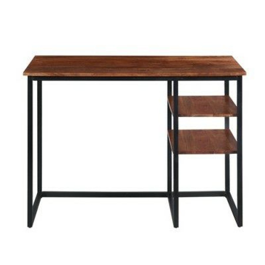 Executive Desks * | 45" Tubular Metal Frame Desk With Wooden Top And 2 Side Shelves Brown/Black The Urban Port