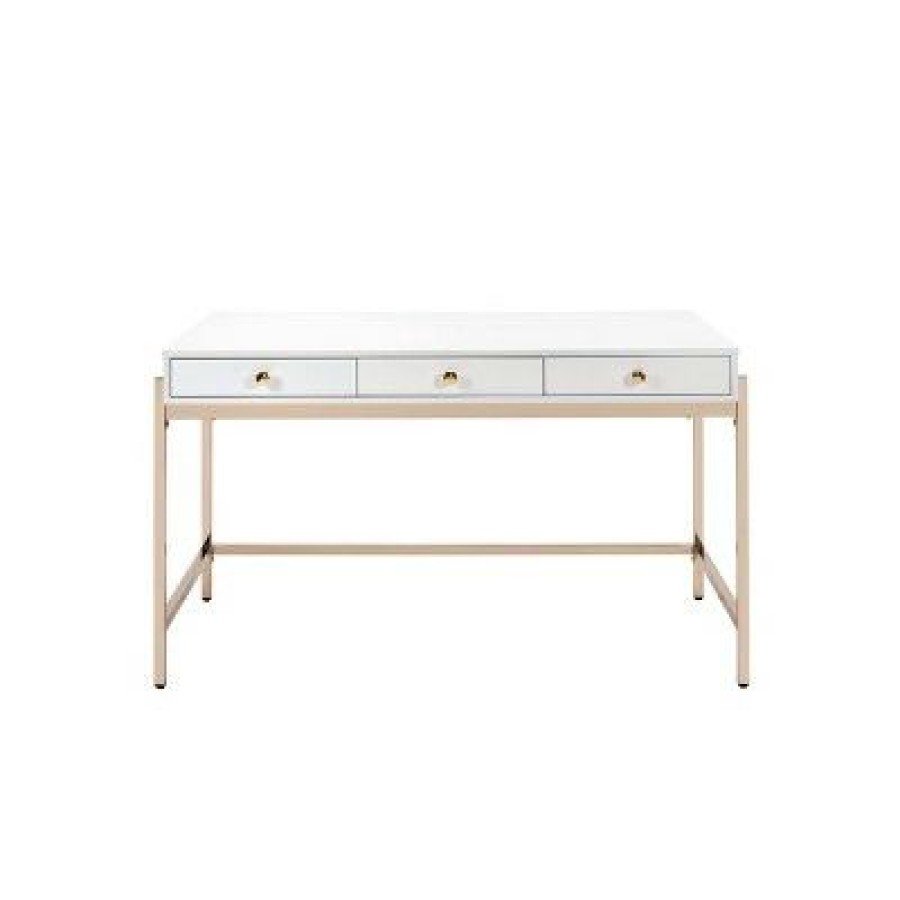 Executive Desks * | Ottey Desk White High Gloss/Gold Acme Furniture