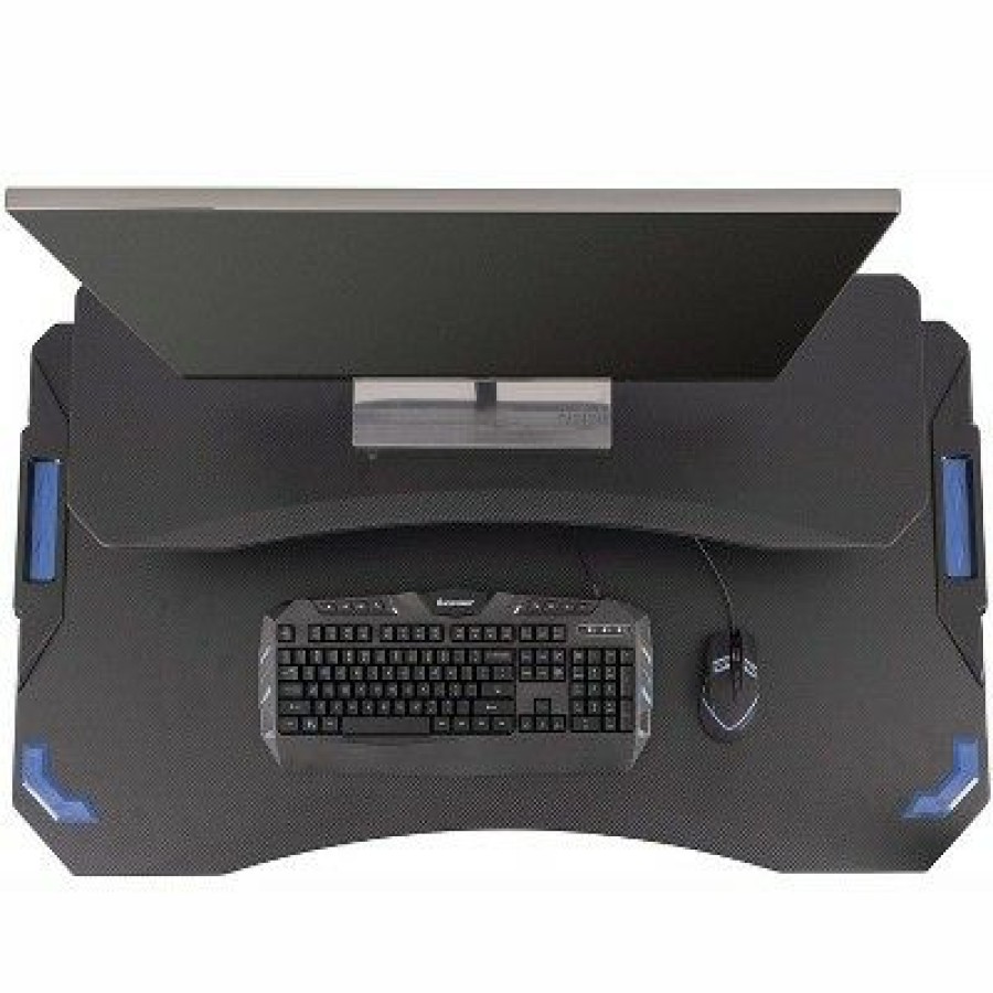 Computer Desks * | Stand Up Desk Store Two-Tier Gaming Desk With Cup Holder, Headphone Hook, Cable Management, And Monitor Stand