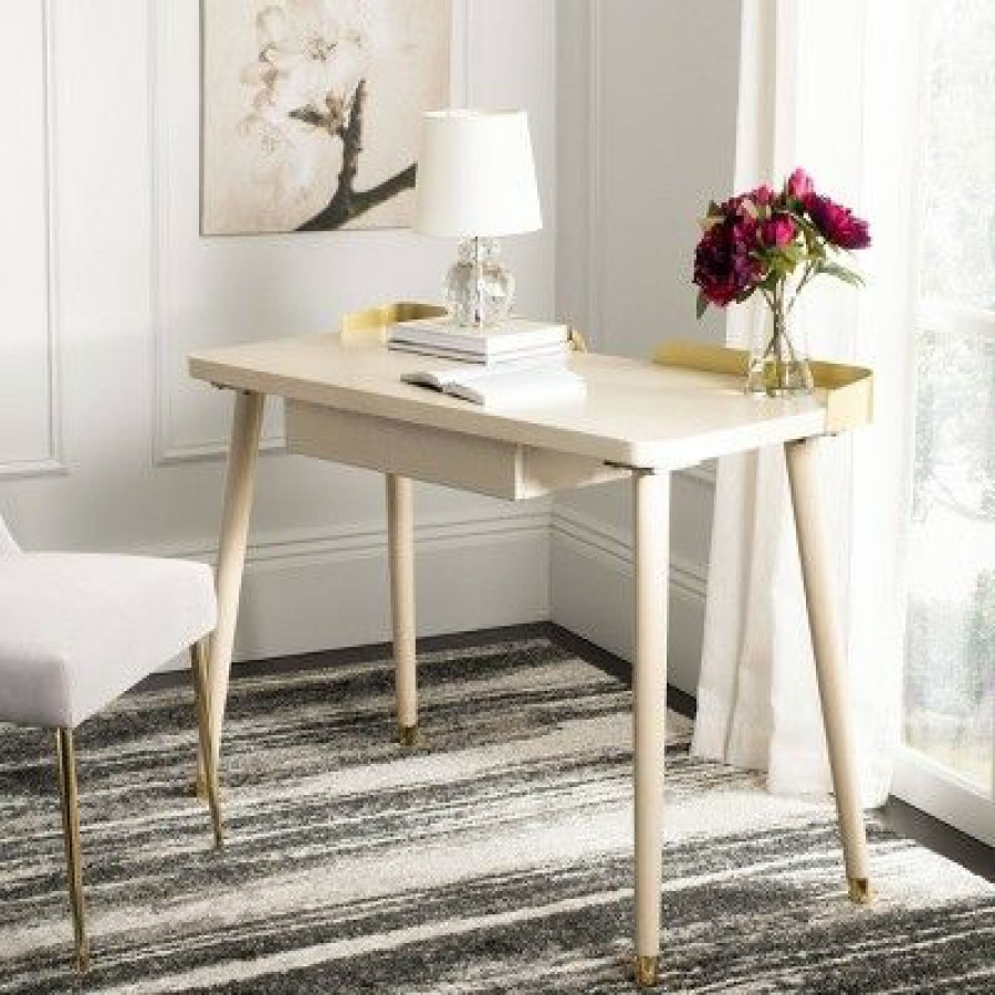 Executive Desks * | Parker 1 Drawer Desk White Washed/Gold Safavieh