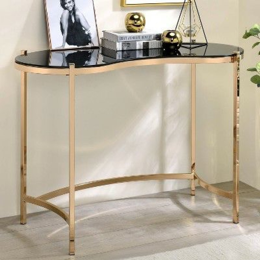 Executive Desks * | Burwick Writing Desk With Glass Top Gold Mibasics