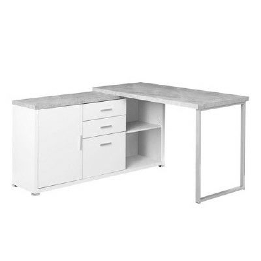 Executive Desks * | Monarch Specialties Computer Desk, 60 L White / Cement-Look Left/Right Face