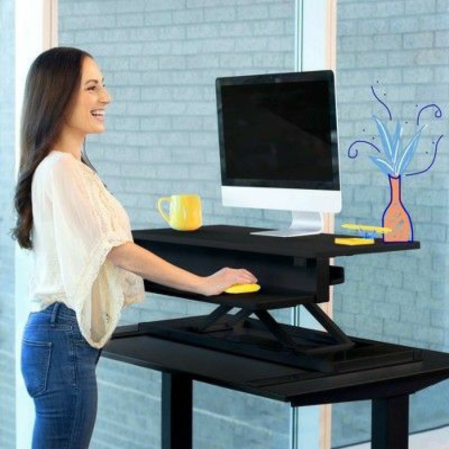 Executive Desks * | Flexpro Premier Electric Standing Desk Converter 32 Sit To Stand Workstation Black Stand Steady