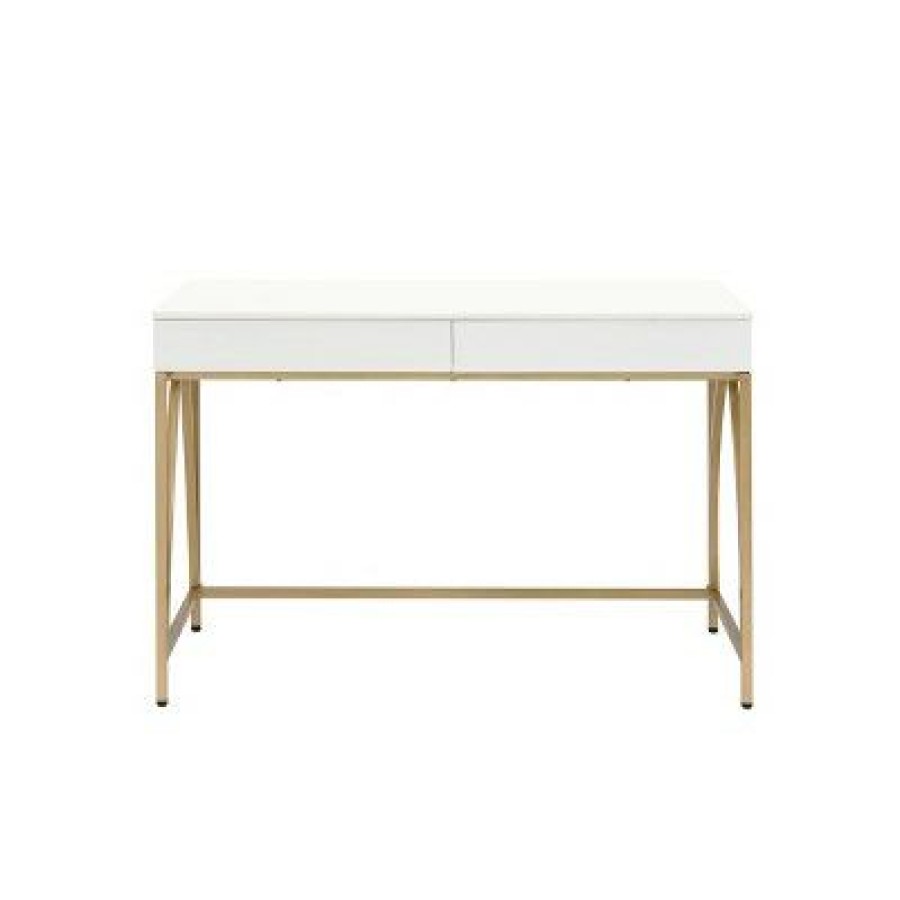 Executive Desks * | Light Mane Desk White High Gloss/Gold Acme Furniture