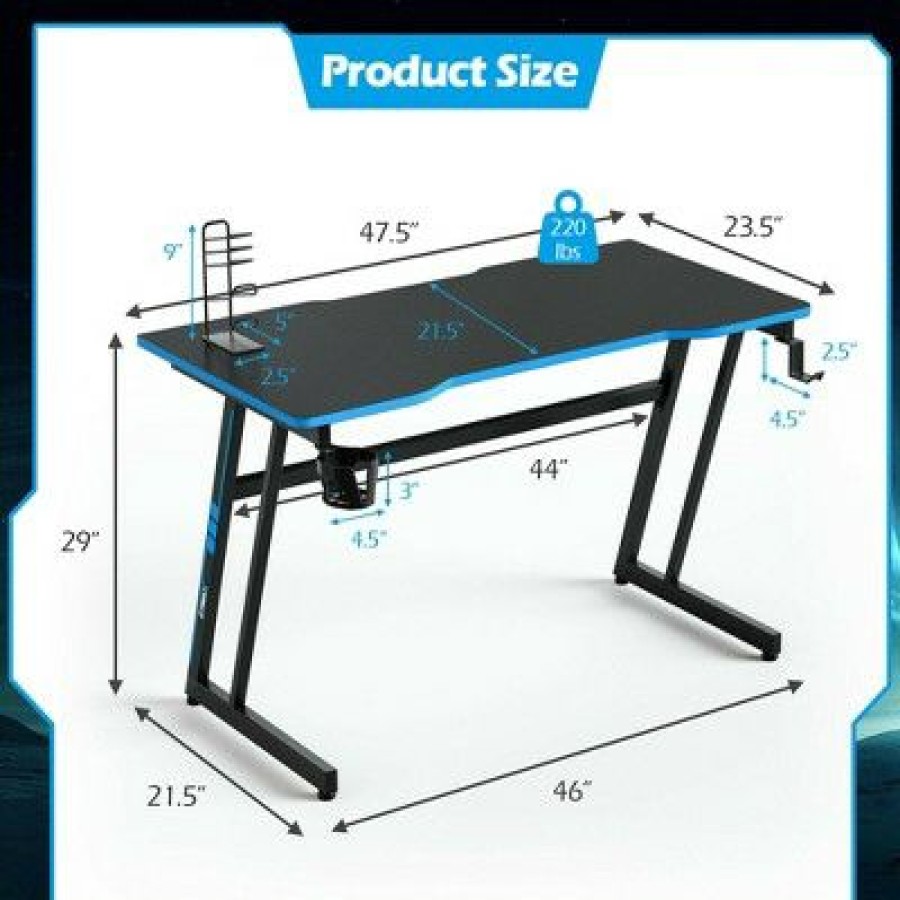 Computer Desks * | Costway 47.5" Gaming Desk Z-Shaped Computer Office Table W/Gaming Handle Rack Red/Blue