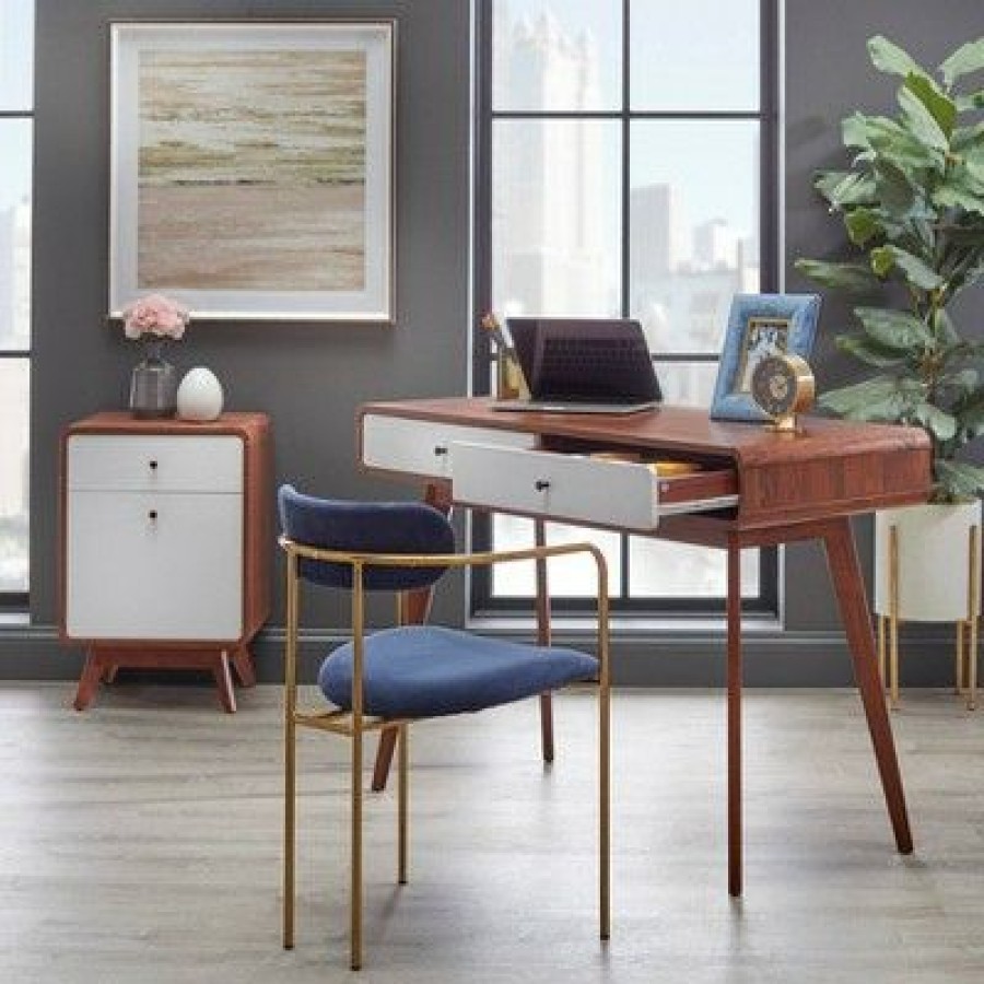 Executive Desks * | Cassie Writing Desk White/Walnut Buylateral