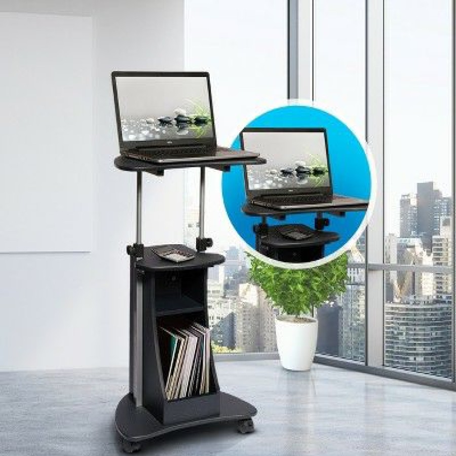 Computer Desks * | Sit To Stand Rolling Adjustable Height Laptop Cart With Storage Graphite Techni Mobili