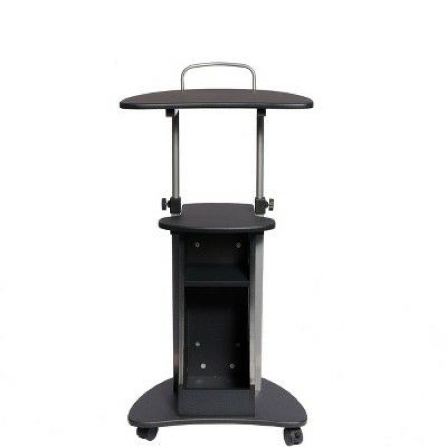 Computer Desks * | Sit To Stand Rolling Adjustable Height Laptop Cart With Storage Graphite Techni Mobili