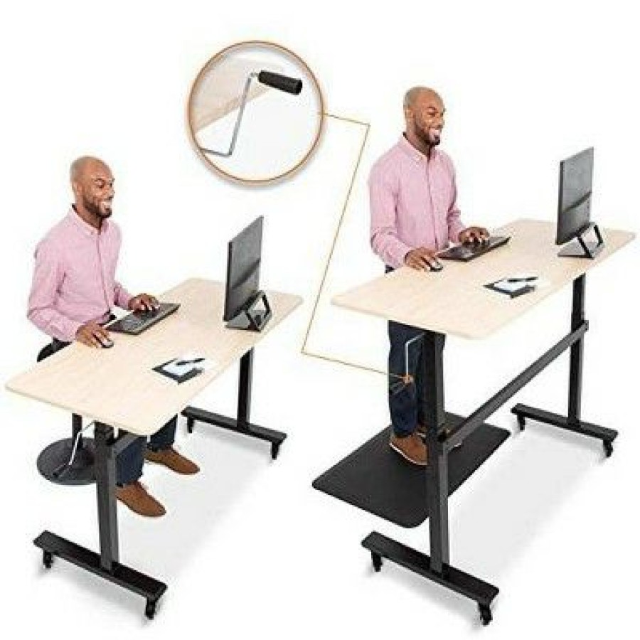 Executive Desks * | Tranzendesk Standing Desk 55 Manual Height Adjustable Workstation Maple Stand Steady